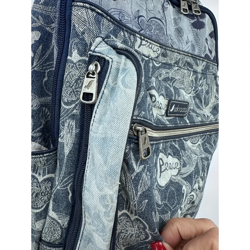 Sakroots Denim Color Block Women's Peace Backpack Multi Pocket Adj Strap Floral